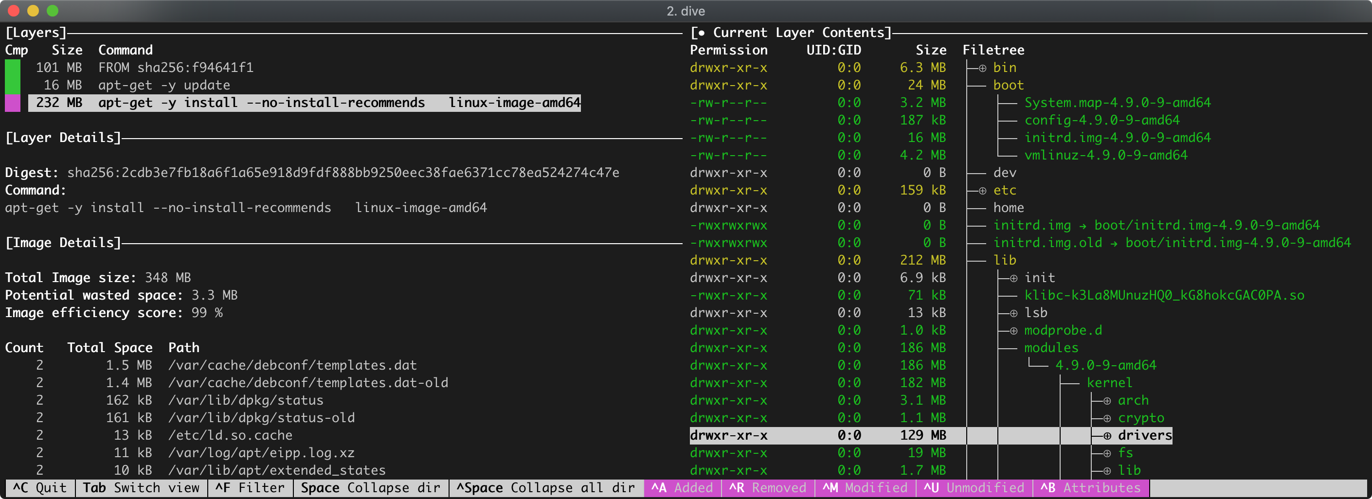 Inspecting Debian image with kernel files installed (cont.)